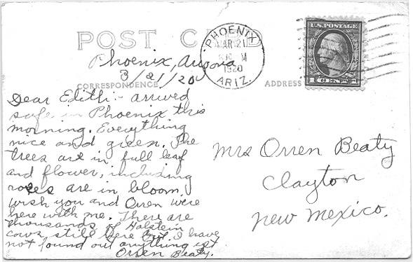 Image of Post Card sent by Orren Beaty