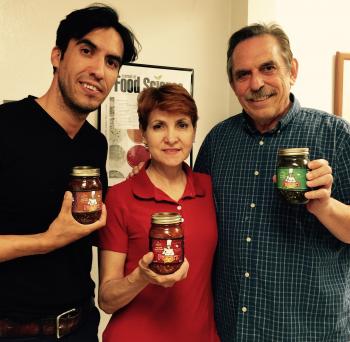 Image of Hector Ornelas and Flavia Cuellar from Pinches Foods with Dr. Fedio