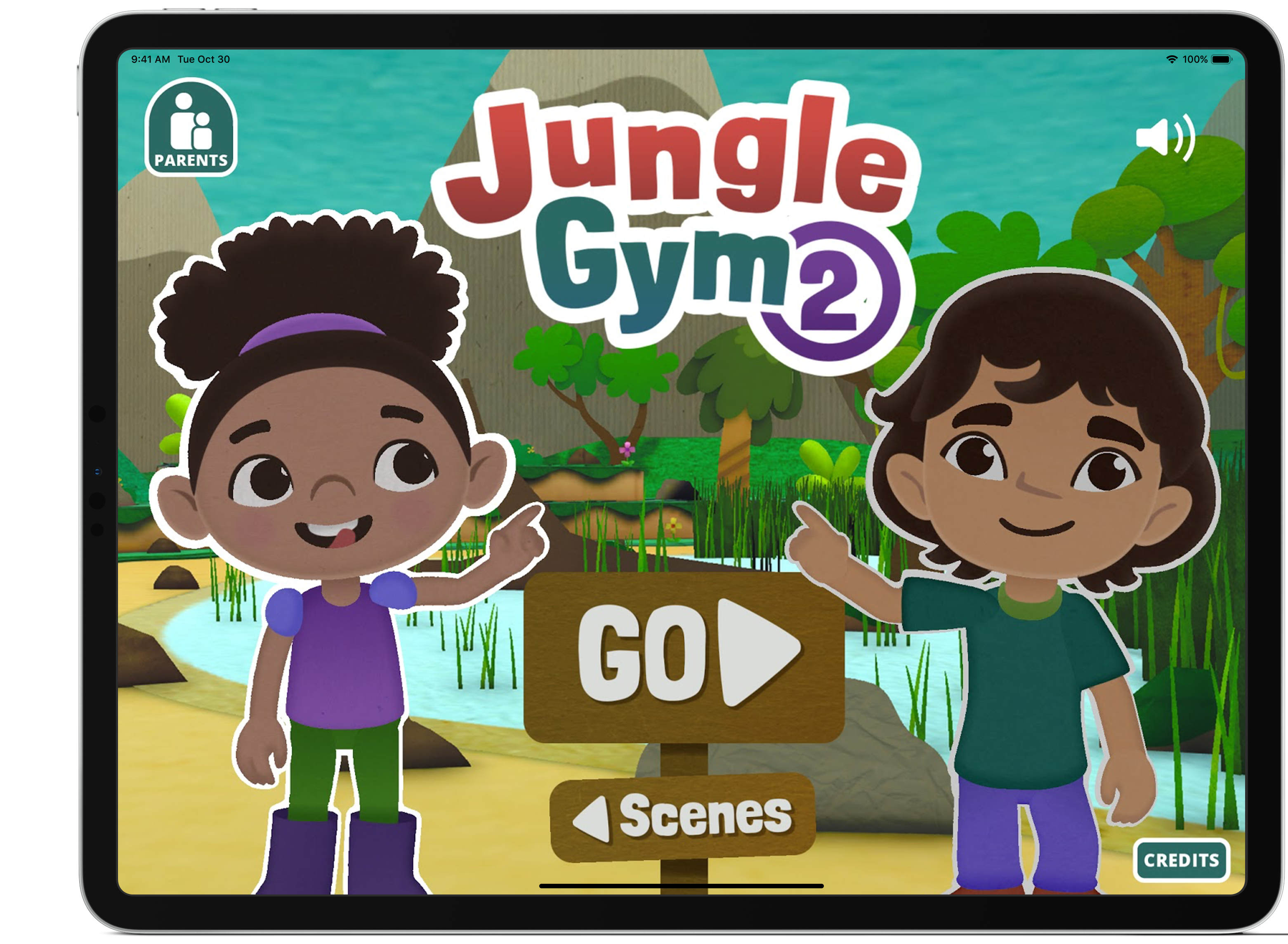 Jungle Gym - opening screen illustration of two kids