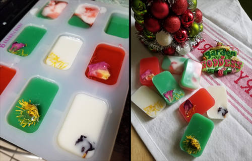 Image of homemade soaps in red, white, and green