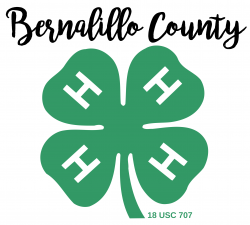 Image is script of words 'Bernalillo County' above green 4-H Cloverleaf logo, leading to page to enter information for 4-H MailChimp mailing list.