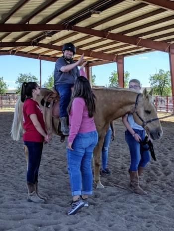 therapeutic riding lesson giving high five