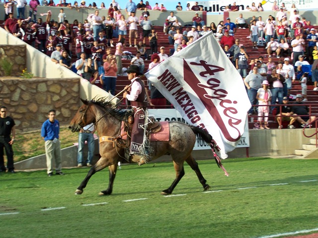 Image of coach carrying flag at football game