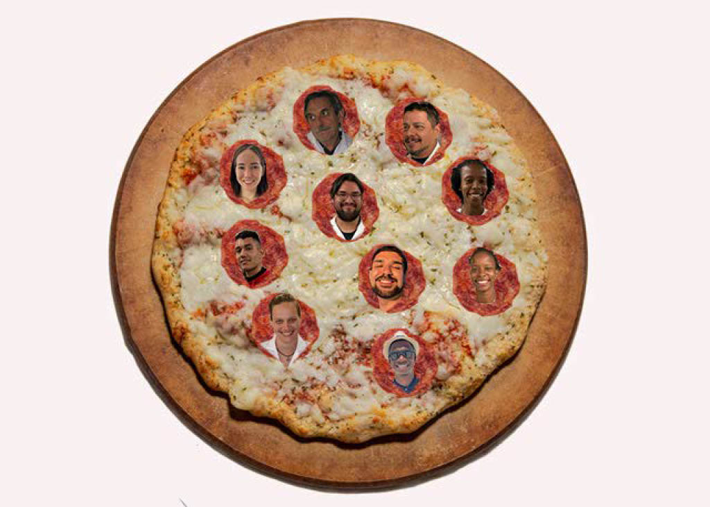 Image of NMSU food safety lab staff on a Pizza